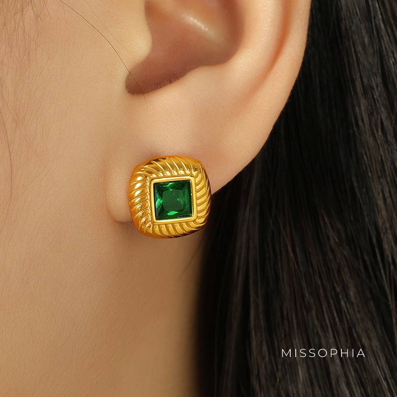 Mckinley Square Glass Stud Earrings [UW17EBOT]