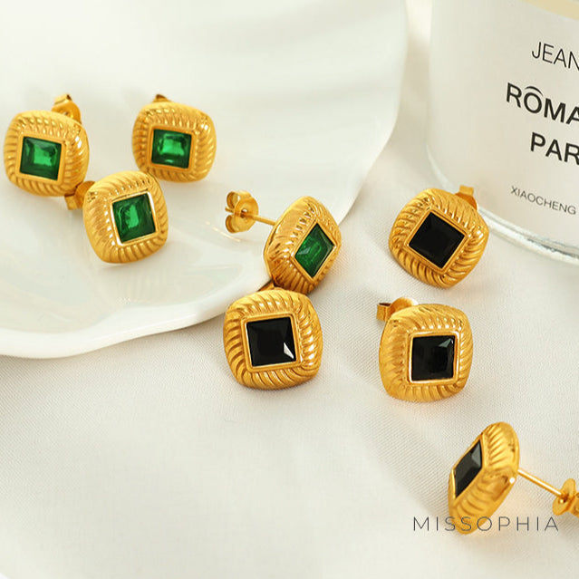 Mckinley Square Glass Stud Earrings [WPKOZMZ1]