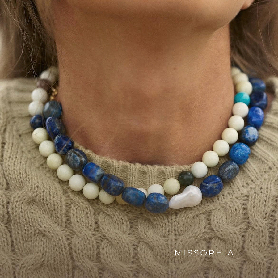 Mirabel Lapis Pearl Clavicle Necklace [548UBDKD]