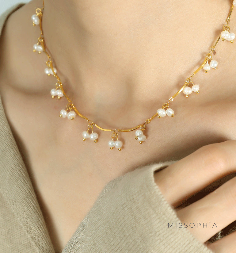 Miroslava Freshwater Pearl Tassel Necklace [QCO5A157]