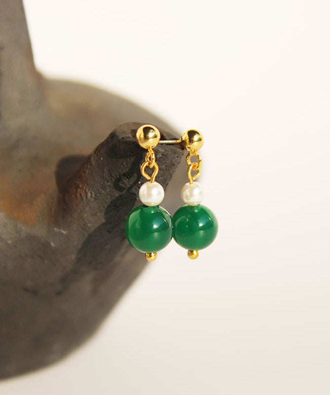 Ona Green Agate Pearl Earrings [58GC9TXV]