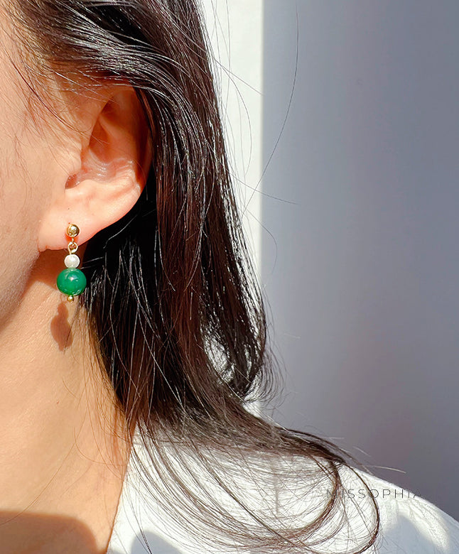 Ona Green Agate Pearl Earrings [58GC9TXV]
