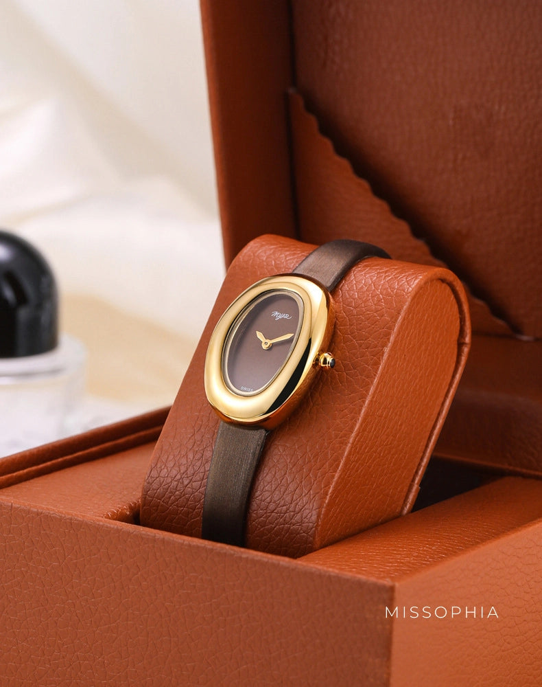 Oval Dial Leather Strap Watch [N857GNXH]