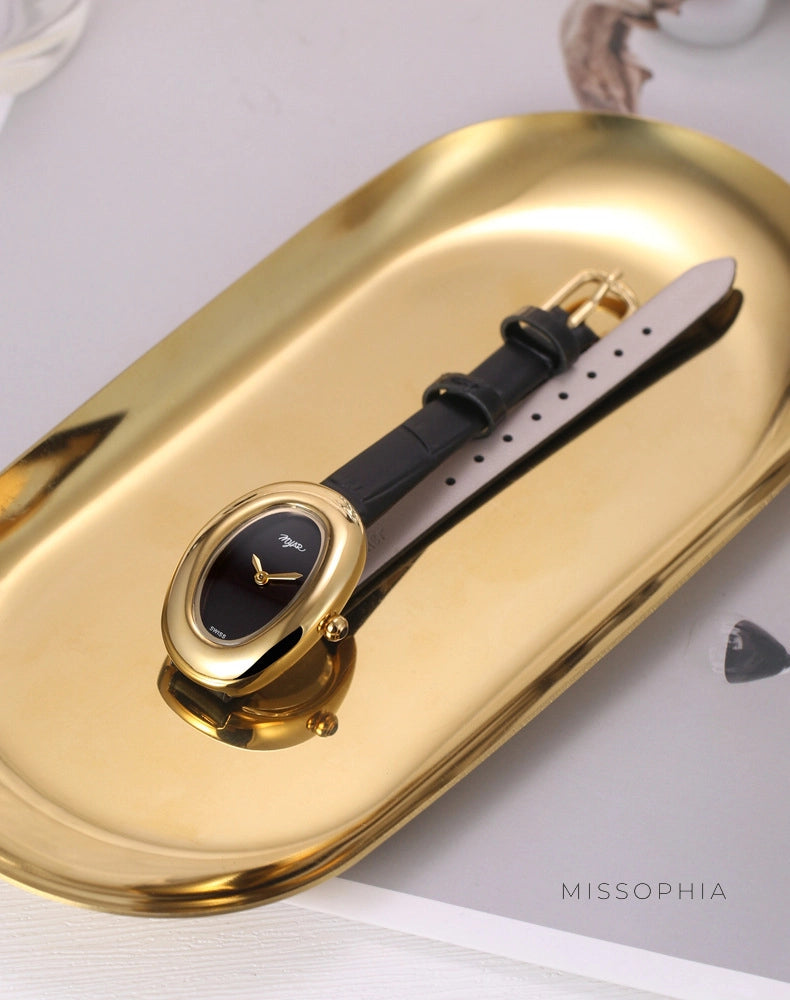 Oval Dial Leather Strap Watch [NC0UWWGL]