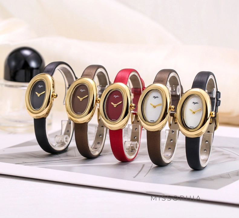 Oval Dial Leather Strap Watch [WIGSJNCJ]