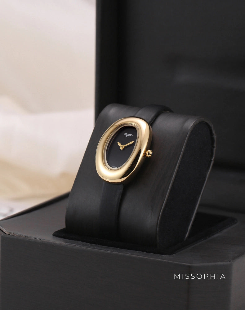 Oval Dial Leather Strap Watch [LGRFCQ0O]