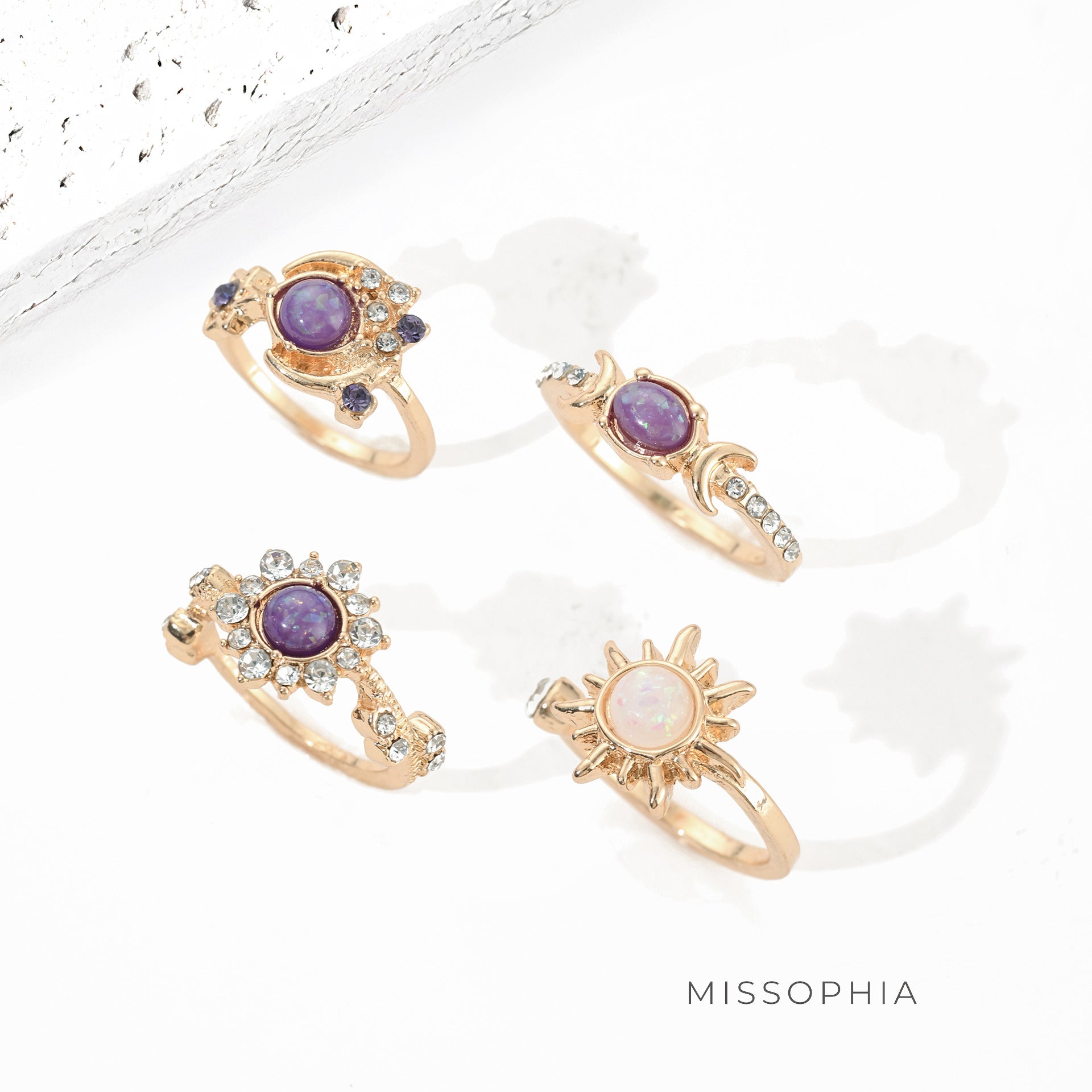 Rayah Sun Moon Gemstone Ring Set [M8DHA3U3]
