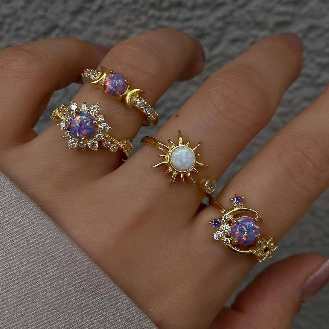 Rayah Sun Moon Gemstone Ring Set [VKUOSQVW]