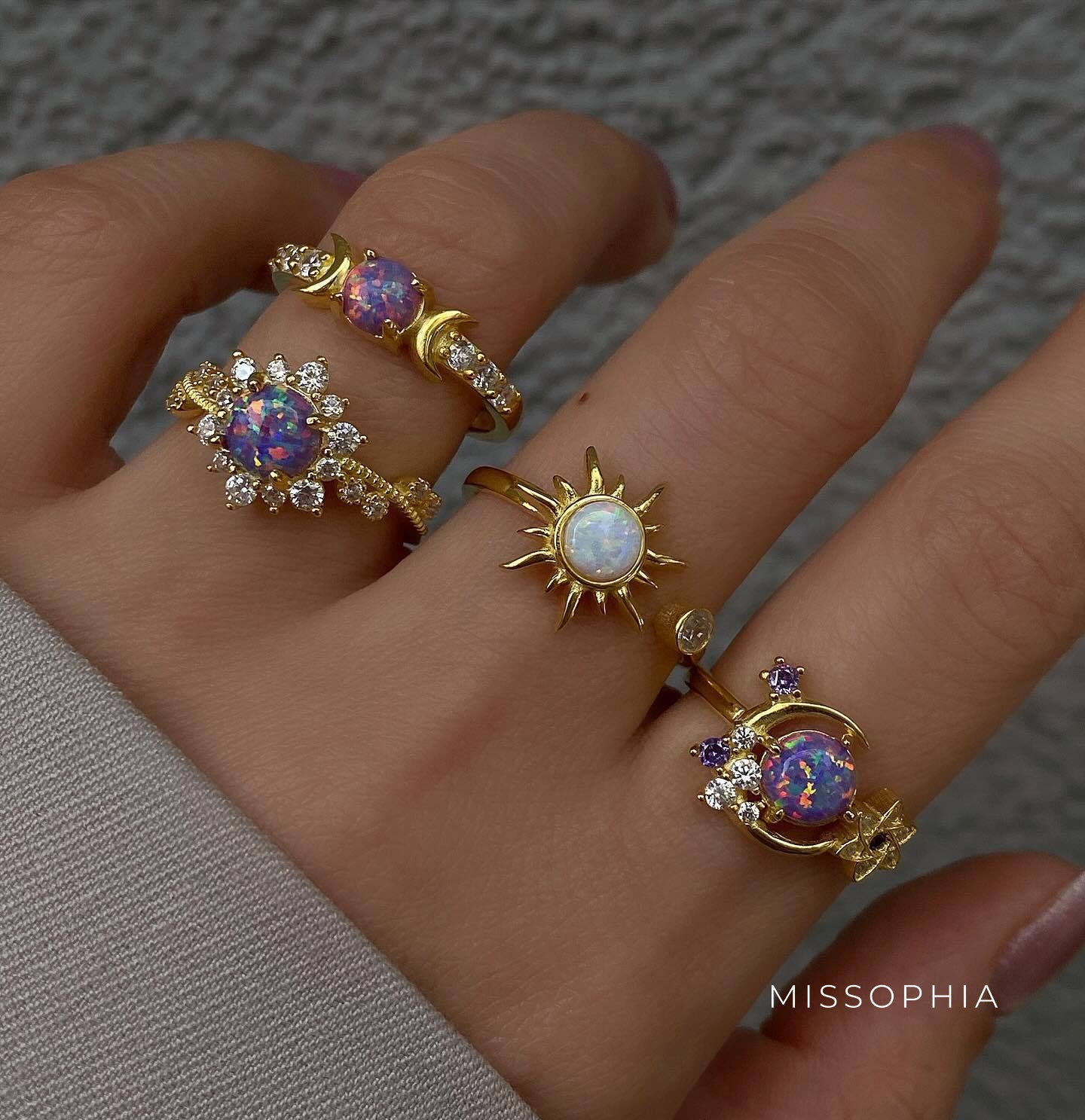 Rayah Sun Moon Gemstone Ring Set [VPWGW6CB]