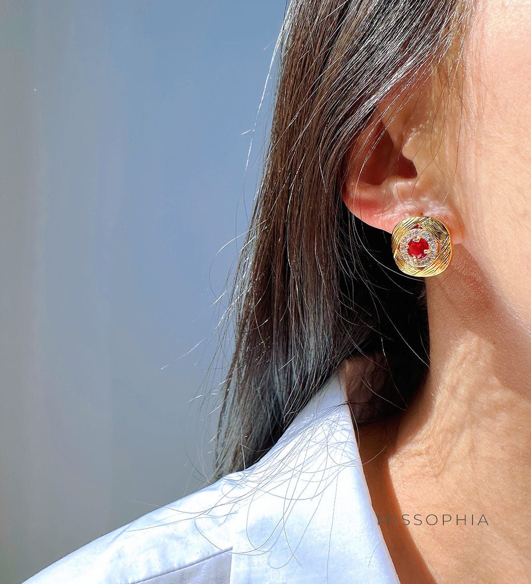 Samara Rose Red Zircon Square Earrings [XR8CSW69]