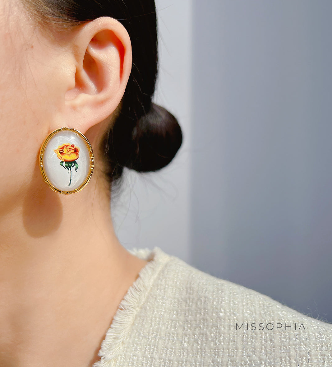 Sonya Yellow Rose Drop Earrings [D50E73MU]