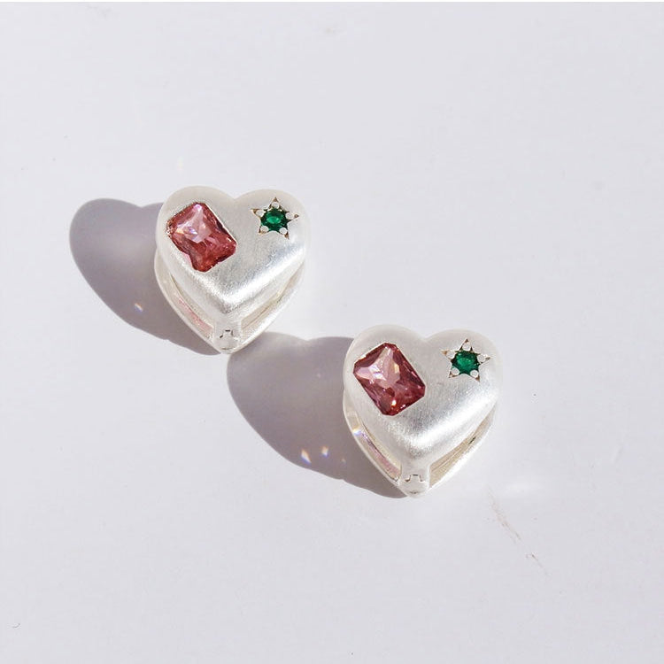Sunday Pink Zircon Heart Earrings [WGHM1P67]