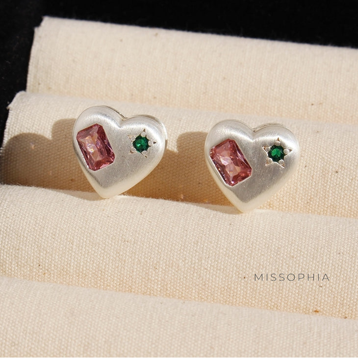 Sunday Pink Zircon Heart Earrings [5V7KGSTC]