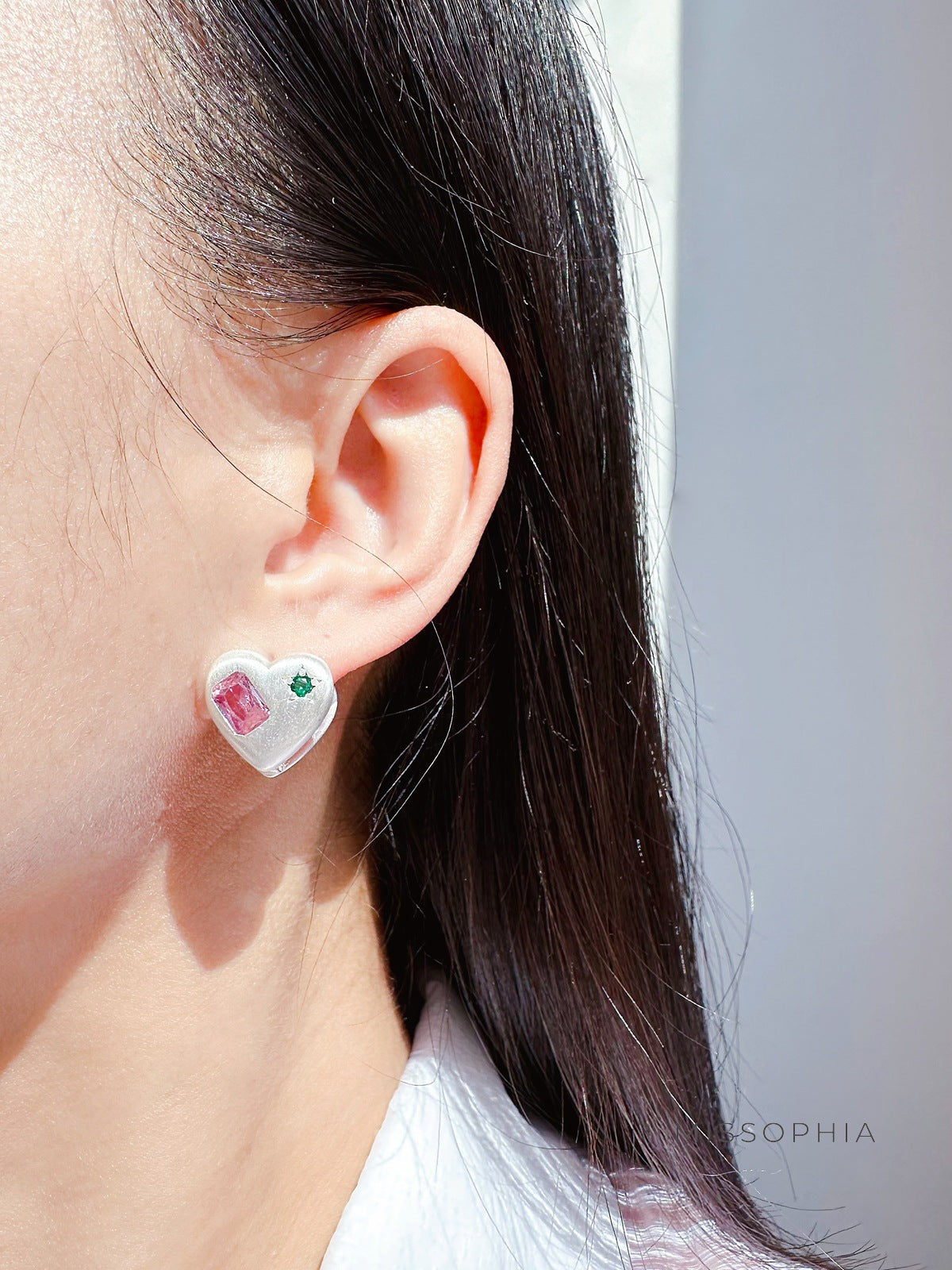 Sunday Pink Zircon Heart Earrings [V1LPCPVU]