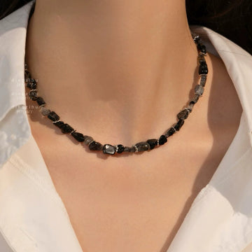 Varnika Irregular Black Quartz Necklace [C70BJRE2]