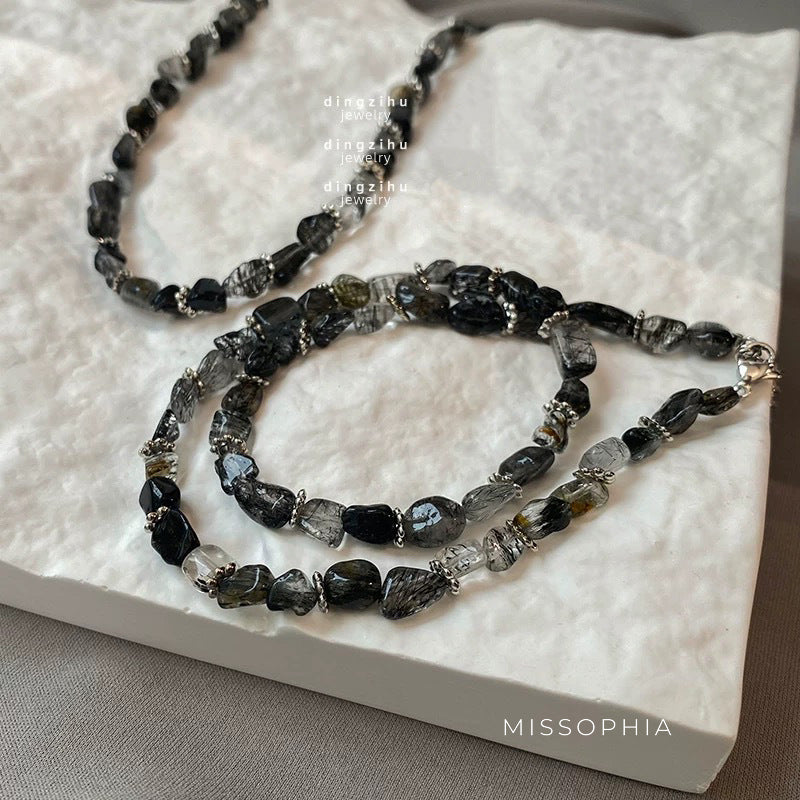 Varnika Irregular Black Quartz Necklace [C70BJRE2]