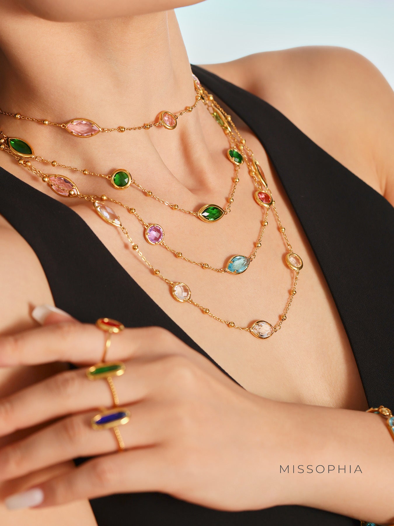 Zenobia Glass Stone Dainty Necklace [YOG2RPZM]