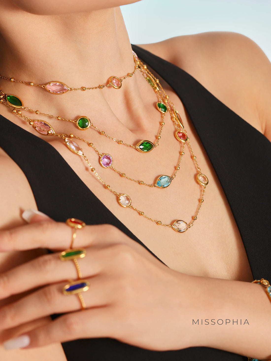 Zenobia Glass Stone Dainty Necklace [YOG2RPZM]