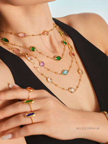 Zenobia Glass Stone Dainty Necklace [YOG2RPZM]