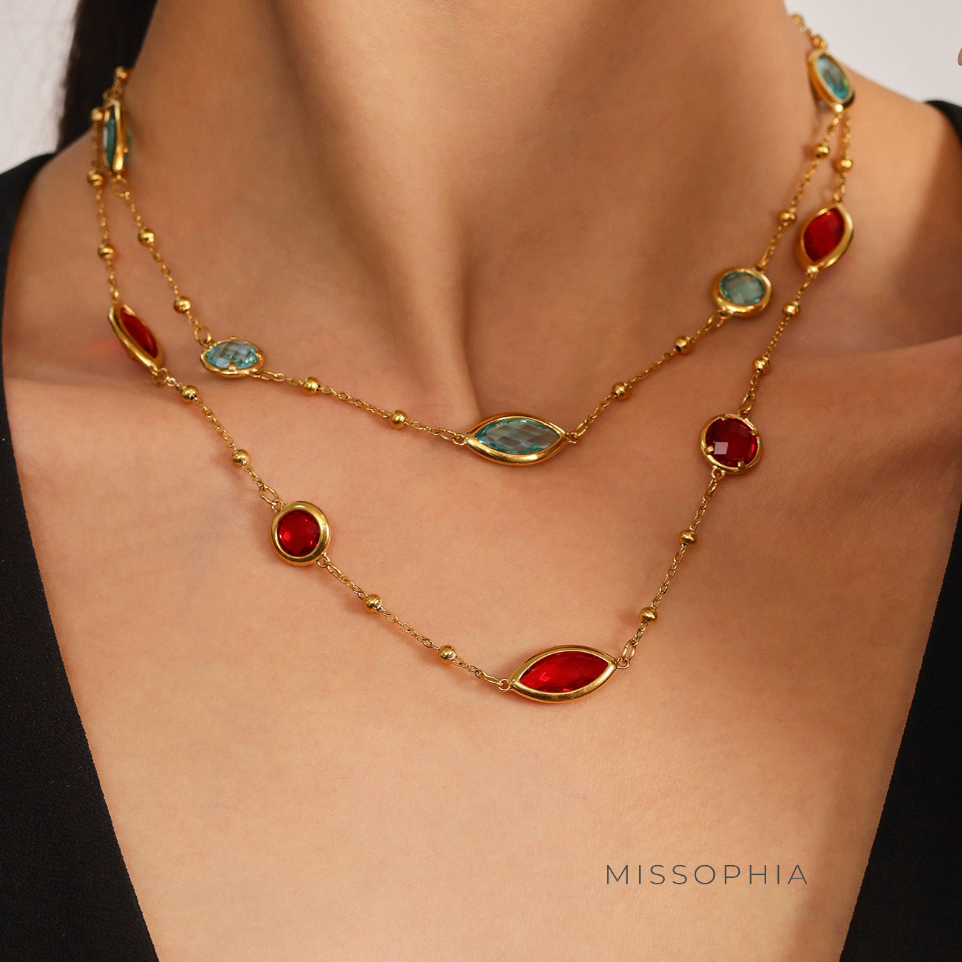 Zenobia Glass Stone Dainty Necklace [B88J1QH8]