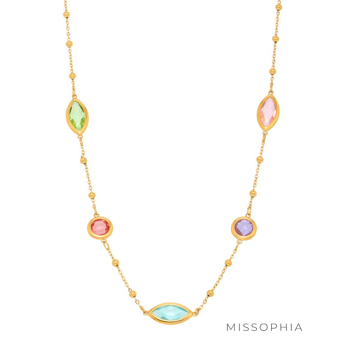 Zenobia Glass Stone Dainty Necklace [I8KZXGEW]